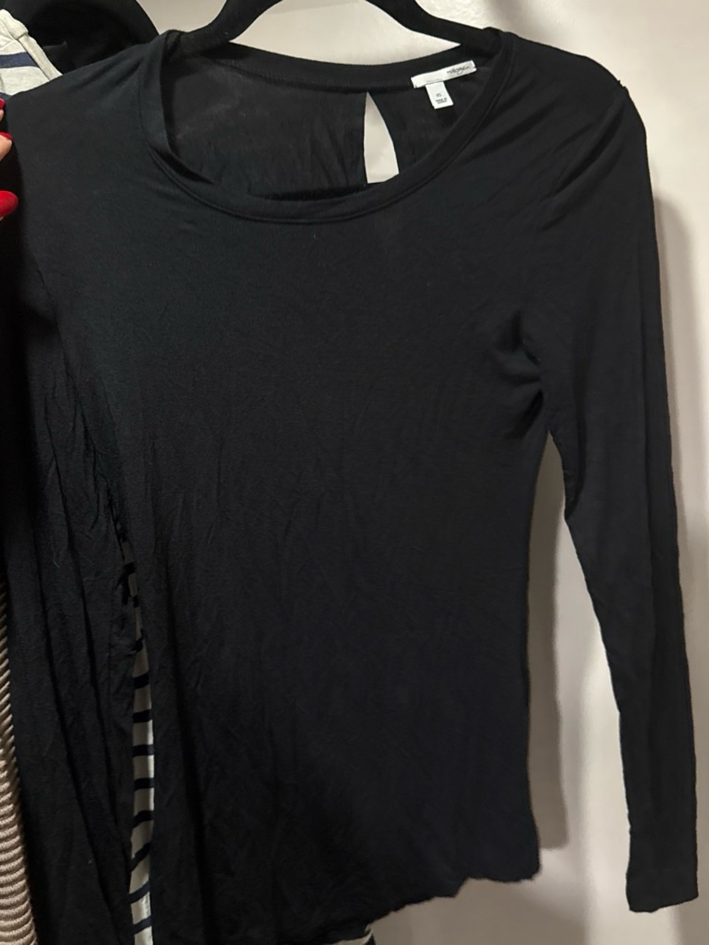 Halogen Black Long-Sleeve Keyhole Pullover